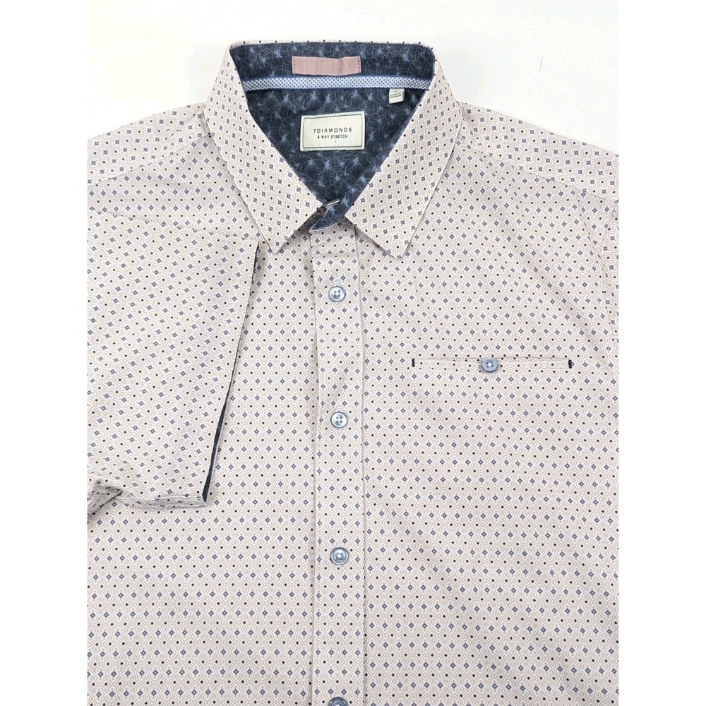 7 Diamonds Shirt Mens Medium 4 Way Stretch Pink Blue Algorithm Short Sleeve - Picture 6 of 10